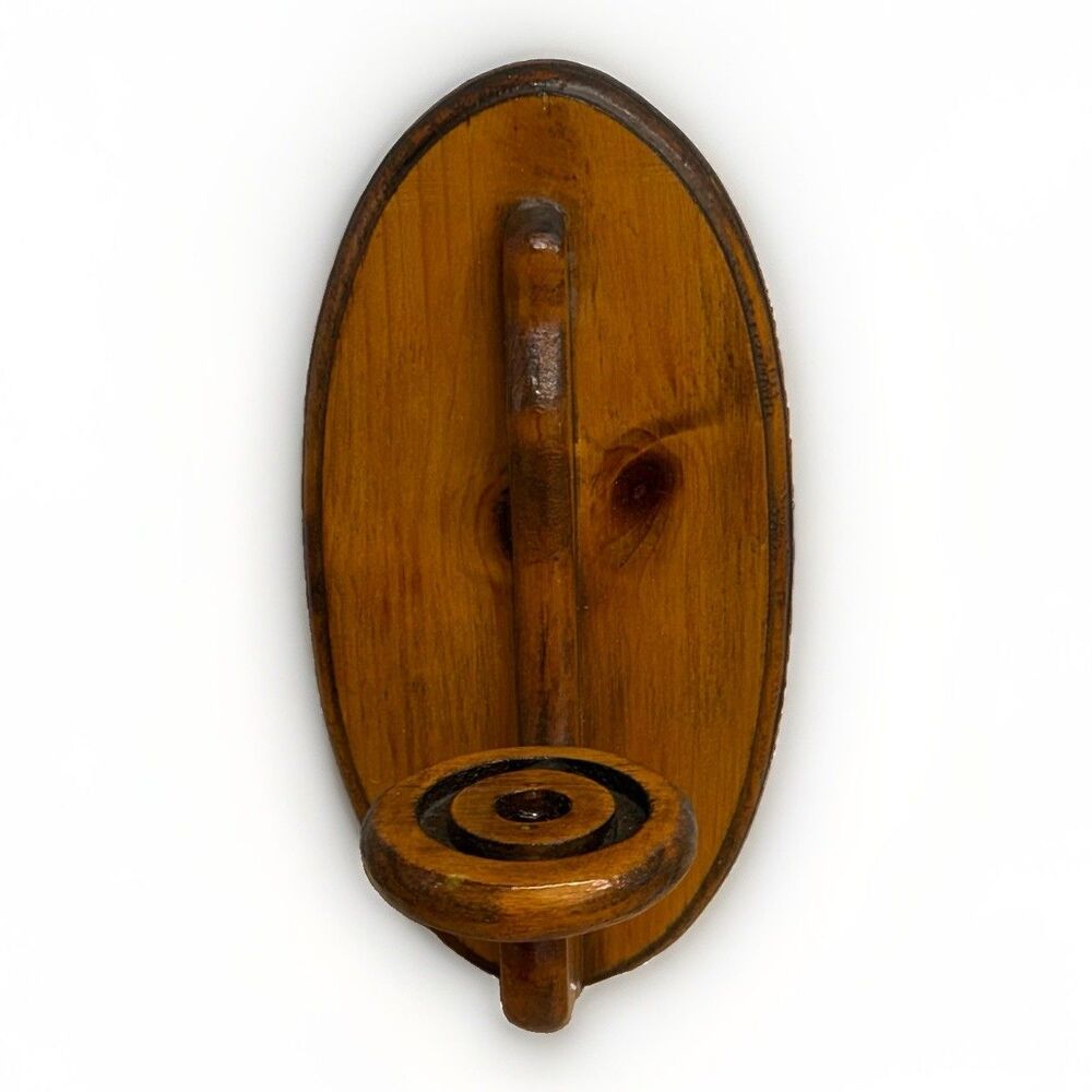 Rustic Wood Wall Candle Sconce Oval Taper Holder Brown Farmhouse Decor 12”